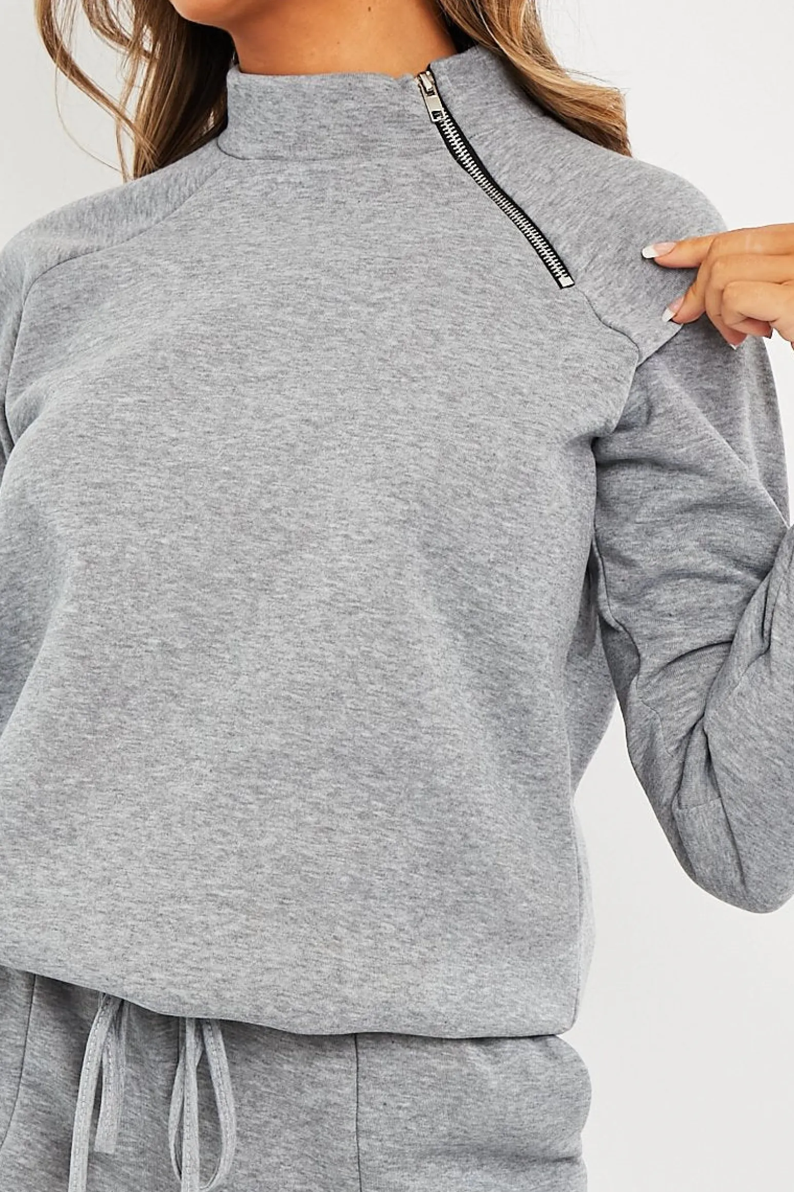 Rebellious Fashion Grey Zip Neck Detail Sweatshirt - Jayda