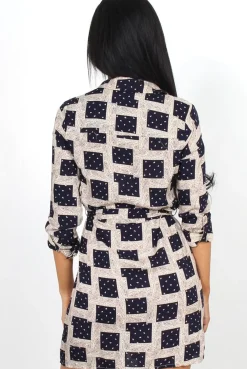 Rebellious Fashion Hanah Aztec Navy Shirt Dress