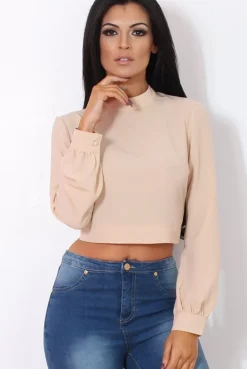 Rebellious Fashion Hanna Nude Long Sleeve Crop Top