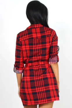 Rebellious Fashion Harlow Red Tartan Shirt Dress