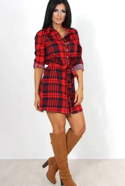 Rebellious Fashion Harlow Red Tartan Shirt Dress