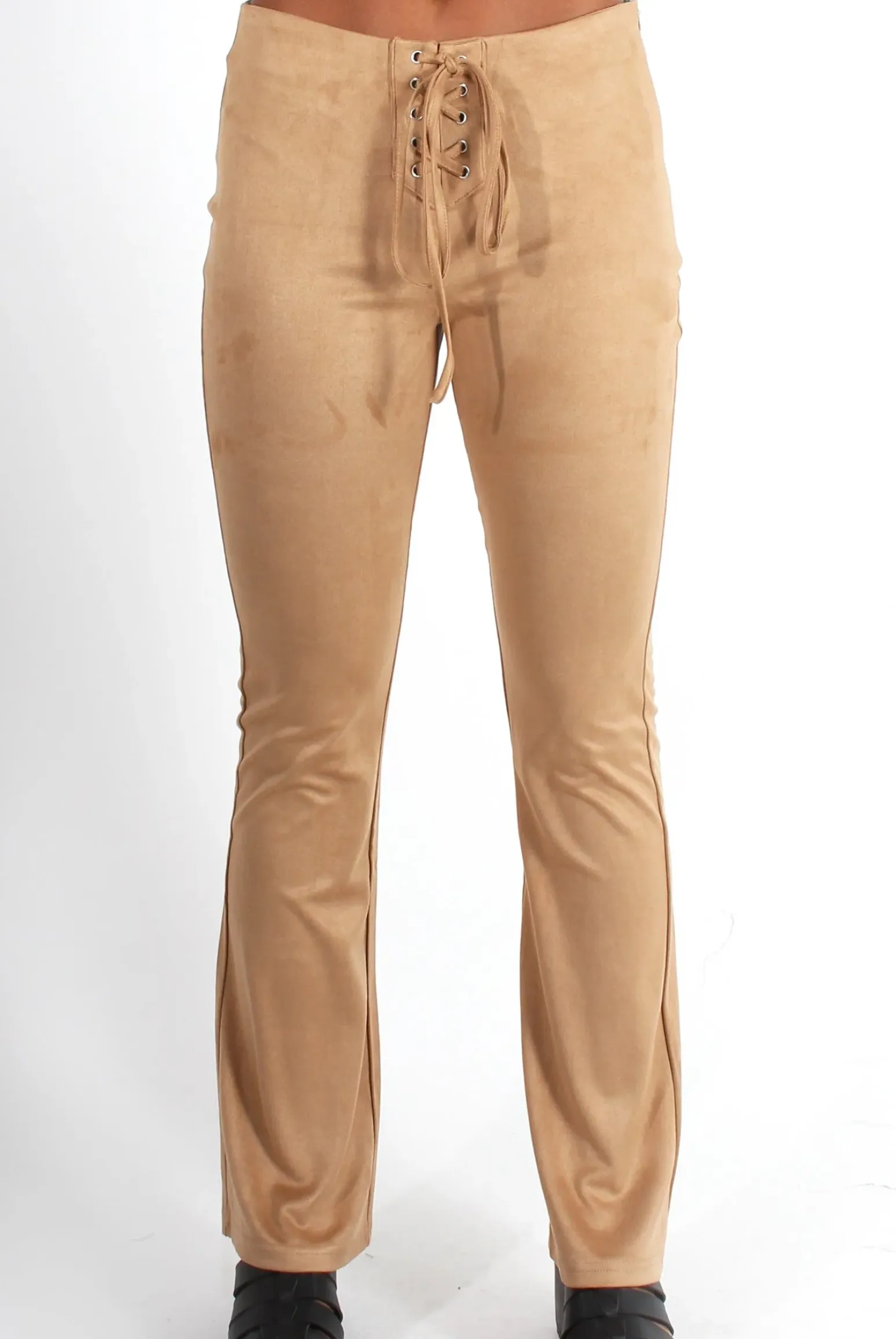 Rebellious Fashion Harper Camel Tie Front Flared Trousers