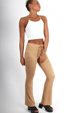 Rebellious Fashion Harper Camel Tie Front Flared Trousers