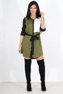 Rebellious Fashion Harper Khaki Panel Shirt Dress