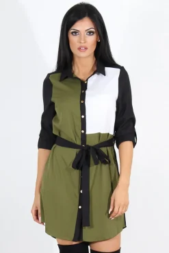 Rebellious Fashion Harper Khaki Panel Shirt Dress