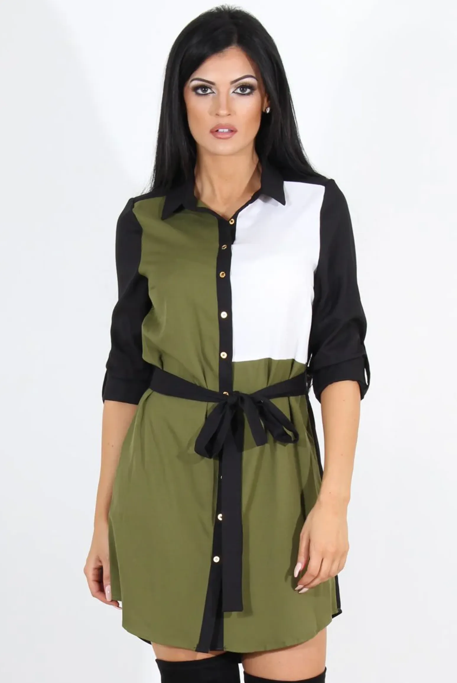 Rebellious Fashion Harper Khaki Panel Shirt Dress