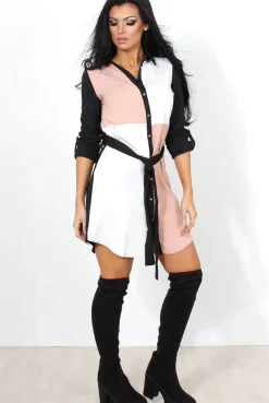 Rebellious Fashion Harper Pink Panel Shirt Dress