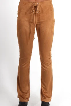 Rebellious Fashion Harper Tan Tie Front Flared Trousers