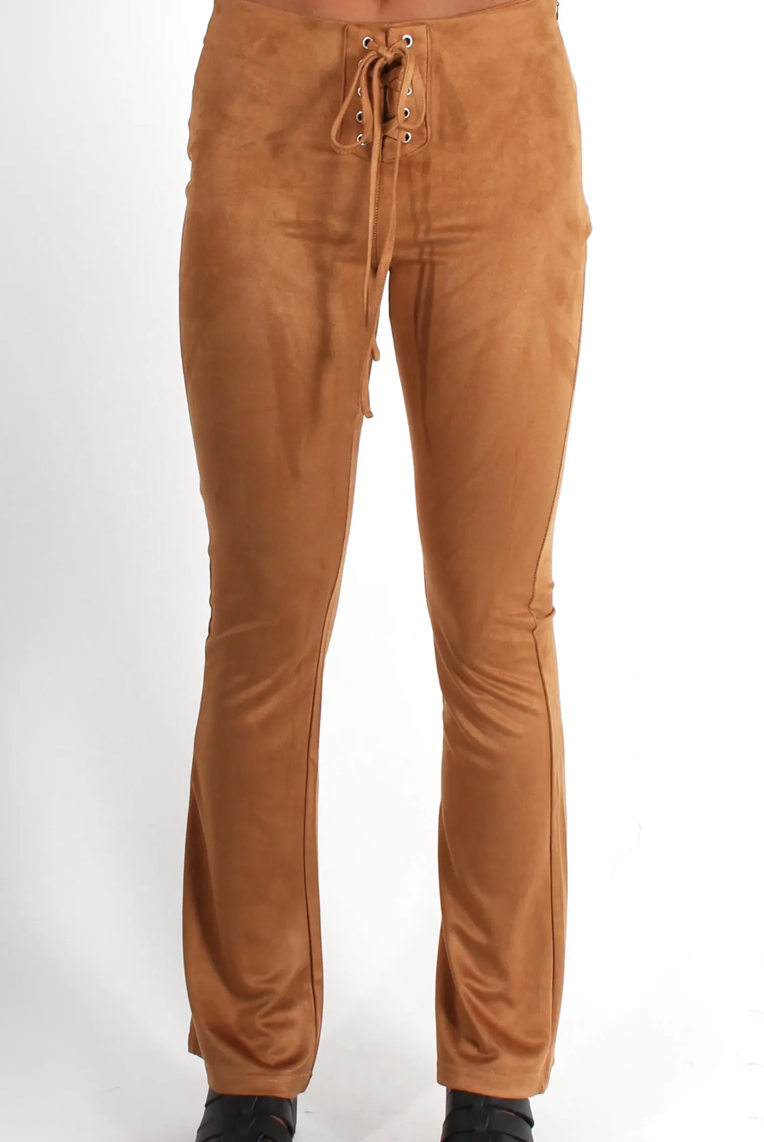 Rebellious Fashion Harper Tan Tie Front Flared Trousers