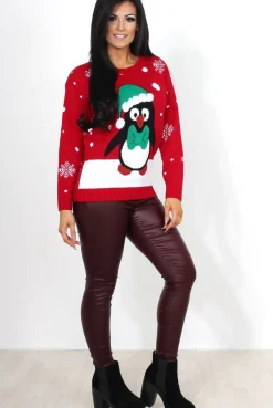 Rebellious Fashion Holy Red Penguin Christmas Jumper