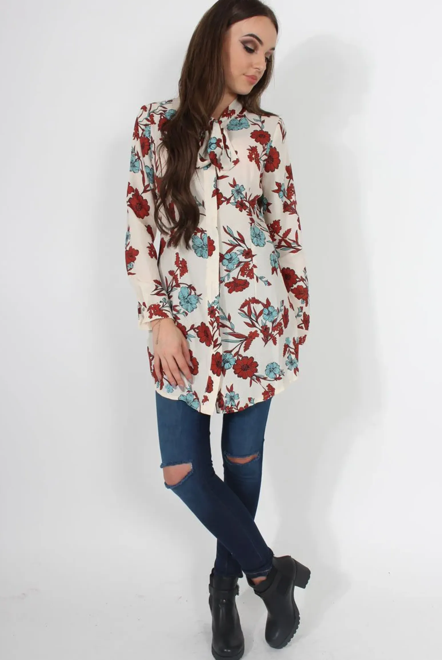 Rebellious Fashion Hope Cream Floral Print Shirt