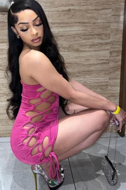 Rebellious Fashion Hot Pink Lace Up Side Acetate Slinky Mini Dress - Alexis