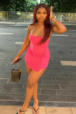 Rebellious Fashion Hot Pink Strapless Boned Corset Mini Dress - Amber