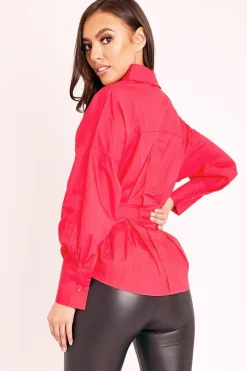 Rebellious Fashion Hot Pink Belted Tailored Shirt - Natalina