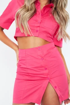 Rebellious Fashion Hot Pink Cropped Shirt & Mini Skirt Set - Cathy