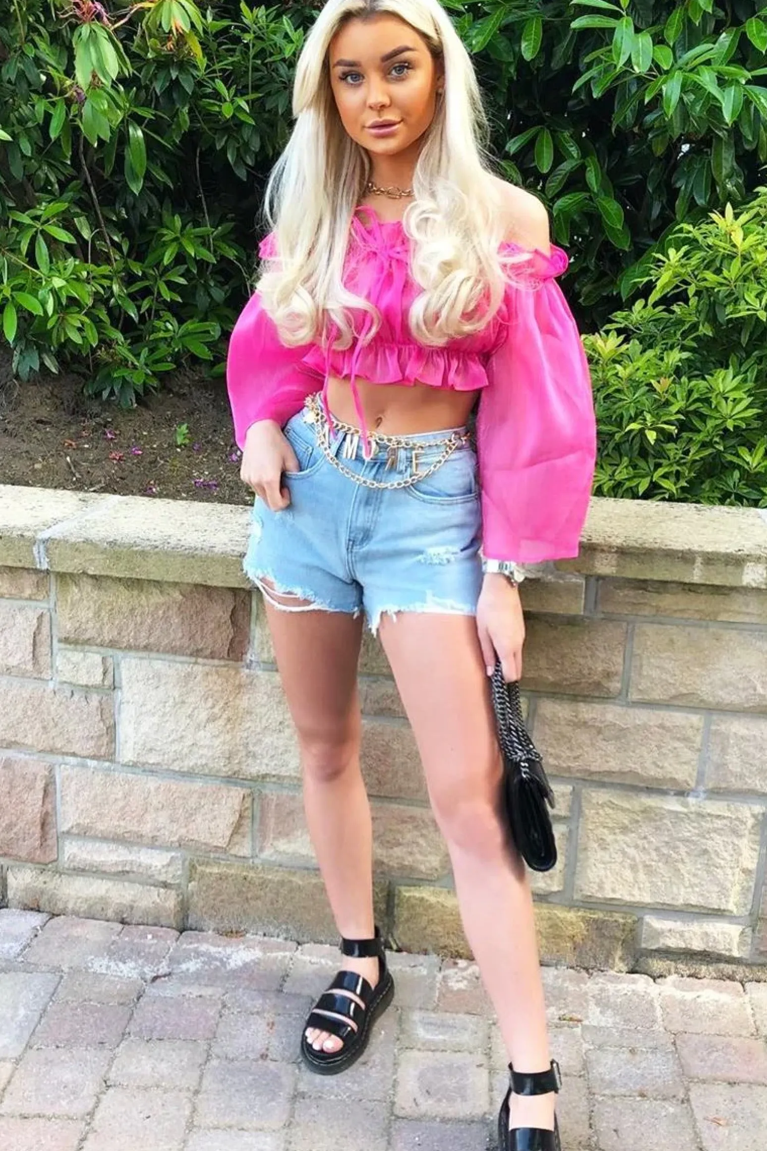 Rebellious Fashion Hot Pink Mesh Frill Bardot Top - Rowe