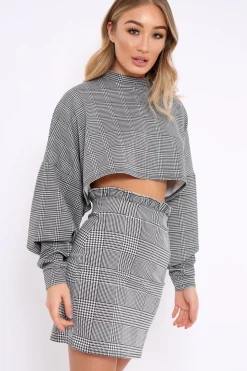 Rebellious Fashion Hounds Tooth Cropped Batwing Jumper - Lizy