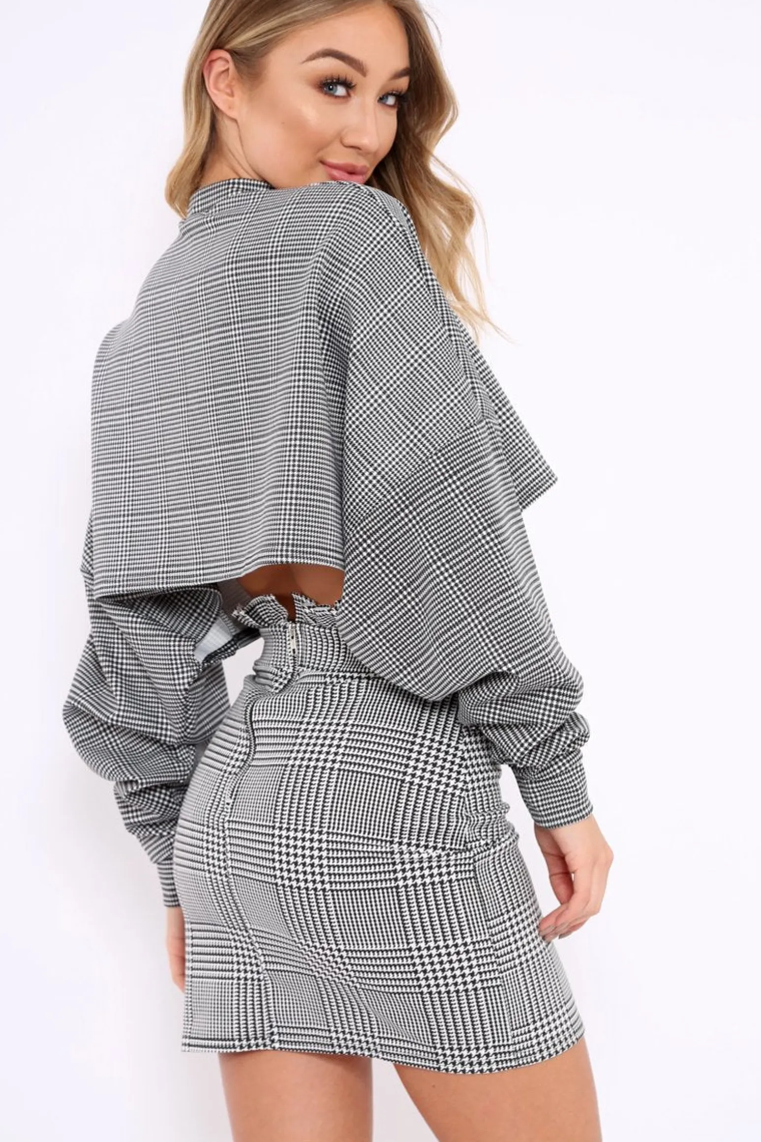 Rebellious Fashion Hounds Tooth Cropped Batwing Jumper - Lizy