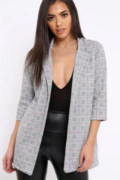 Rebellious Fashion Hounds-tooth Red Tartan Blazer - Karrie