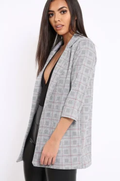 Rebellious Fashion Hounds-tooth Red Tartan Blazer - Karrie