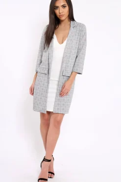 Rebellious Fashion Hounds-tooth Red Tartan Long Blazer - Kerrie