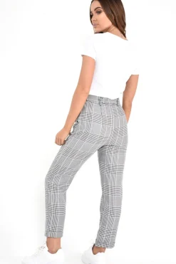 Rebellious Fashion Hounds-Tooth Tapered Trousers With Turned Up Hem - Kharli