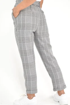 Rebellious Fashion Hounds-Tooth Tapered Trousers With Turned Up Hem - Kharli