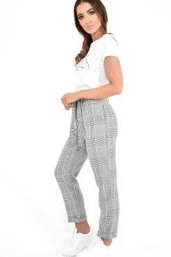 Rebellious Fashion Hounds-Tooth Tapered Trousers With Turned Up Hem - Kharli