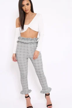 Rebellious Fashion Hound-Tooth Frill Hem Trousers - Adella