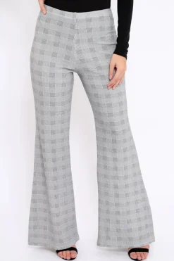 Rebellious Fashion Hound-Tooth High Waist Flare Trousers -Tisha