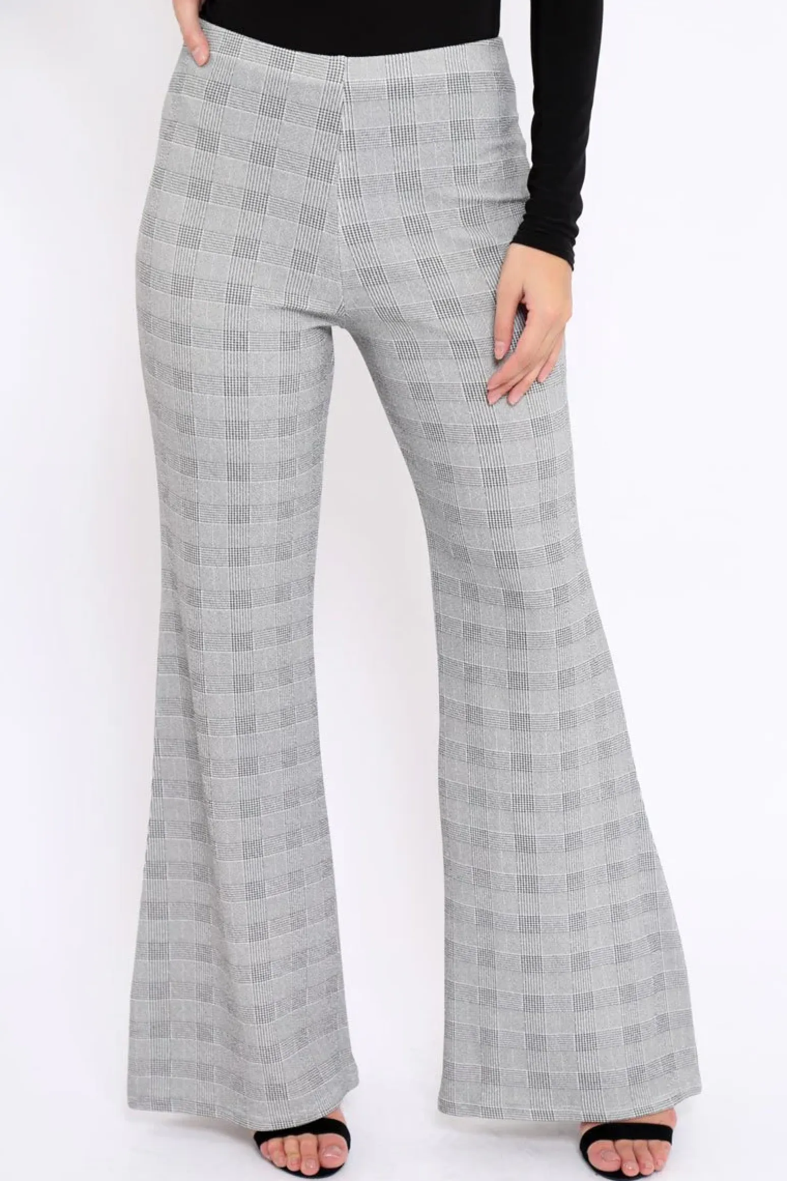Rebellious Fashion Hound-Tooth High Waist Flare Trousers -Tisha
