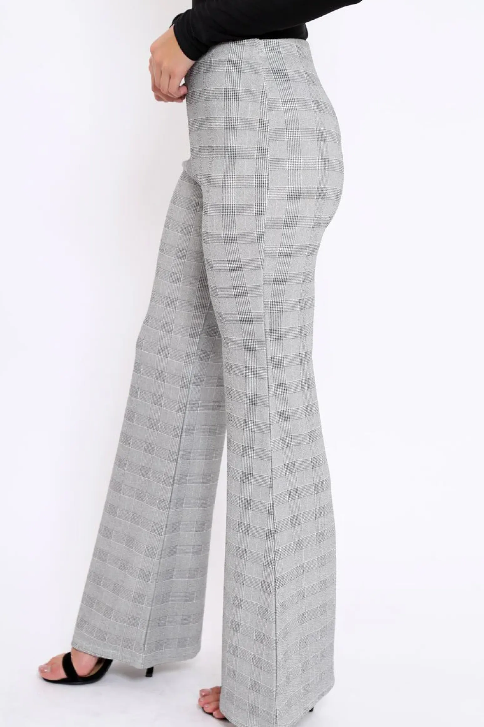 Rebellious Fashion Hound-Tooth High Waist Flare Trousers -Tisha