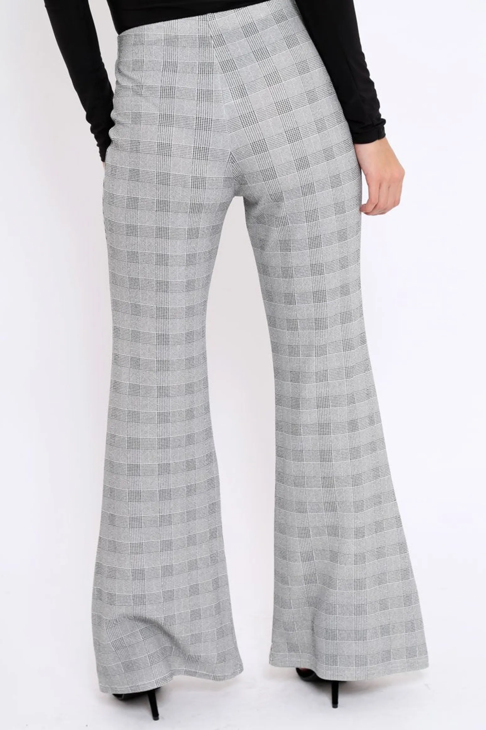 Rebellious Fashion Hound-Tooth High Waist Flare Trousers -Tisha