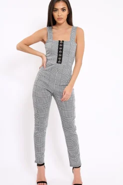 Rebellious Fashion Hound-Tooth Hook & Eye Jumpsuit - Arrie