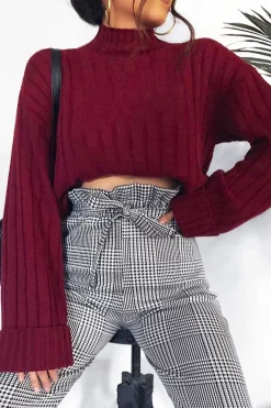 Rebellious Fashion Hound-Tooth Paper Bag Tie Waist Cigarette Trousers - Karmen