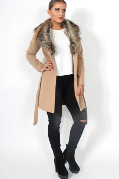 Rebellious Fashion Idella Camel Faux Fur Tie Jacket