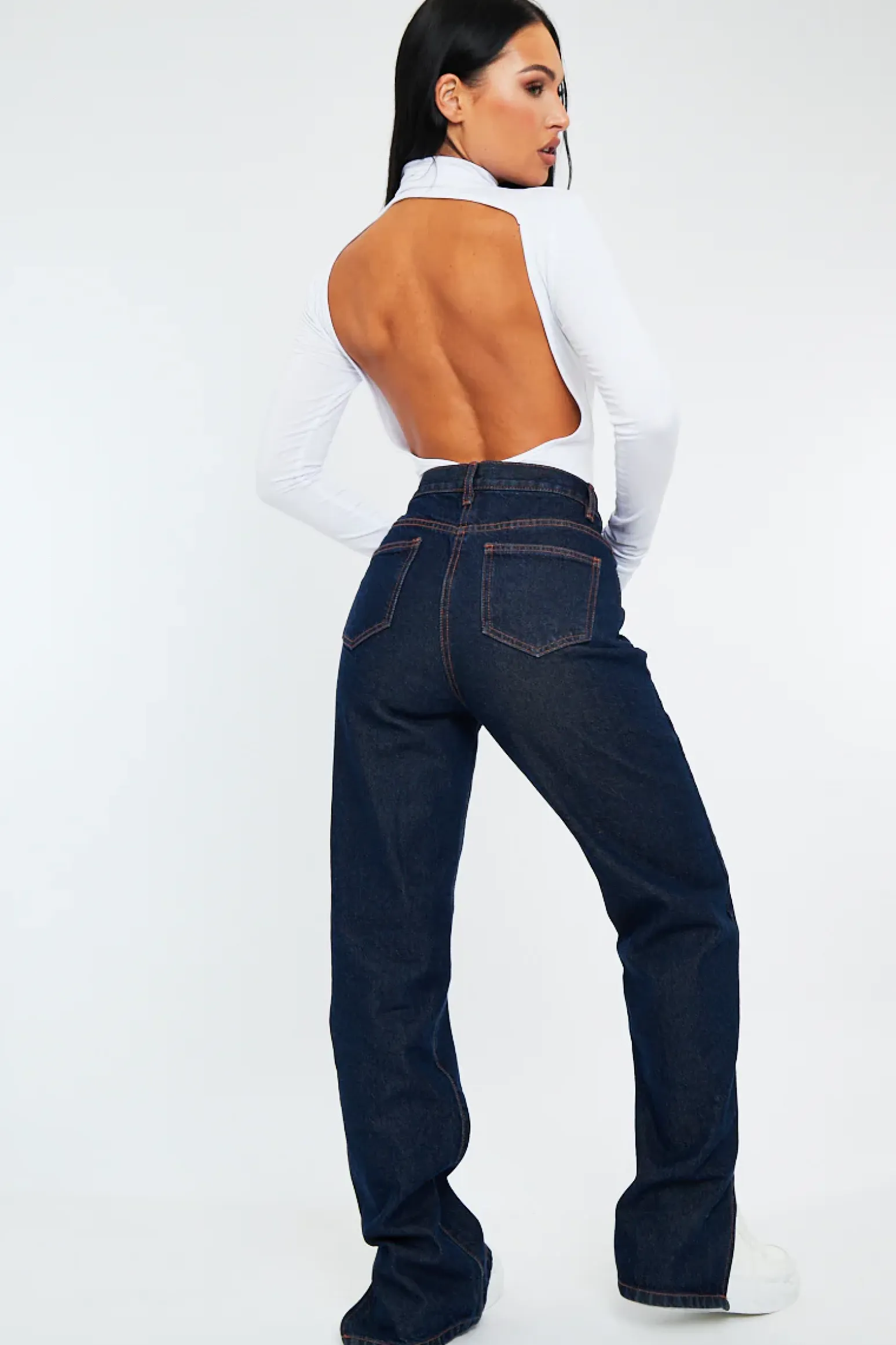 Rebellious Fashion Indigo Denim Straight Leg Side Split Jeans - Tashi