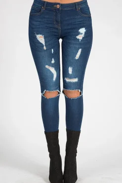 Rebellious Fashion Indigo Distressed High Waisted Skinny Jeans - Erin