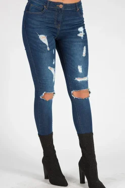 Rebellious Fashion Indigo Distressed High Waisted Skinny Jeans - Erin