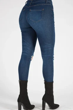 Rebellious Fashion Indigo Distressed High Waisted Skinny Jeans - Erin