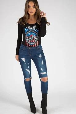 Rebellious Fashion Indigo Distressed High Waisted Skinny Jeans - Erin