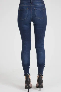 Rebellious Fashion Indigo Embroidered Distressed Raw Hem Skinny Jeans - Dolly