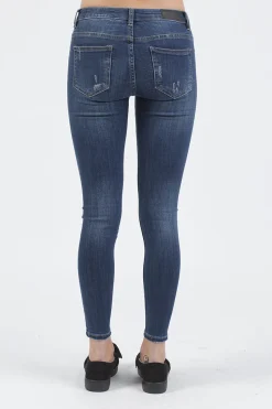 Rebellious Fashion Indigo Mid Rise Slogan Studded Jeans - Kayleigh