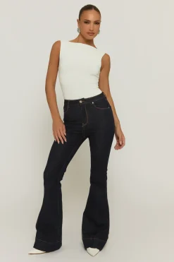Rebellious Fashion Indigo Stretch Flared Leg Jeans - Briani