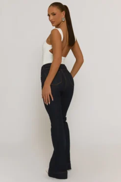 Rebellious Fashion Indigo Stretch Flared Leg Jeans - Briani