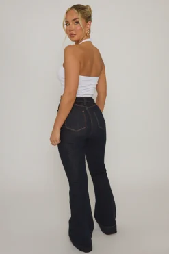 Rebellious Fashion Indigo Stretch Flared Leg Jeans - Briani