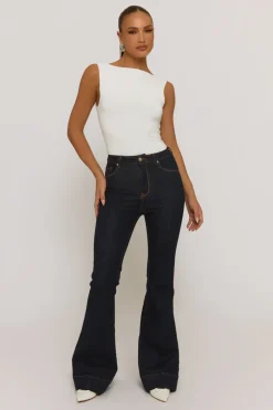 Rebellious Fashion Indigo Stretch Flared Leg Jeans - Briani