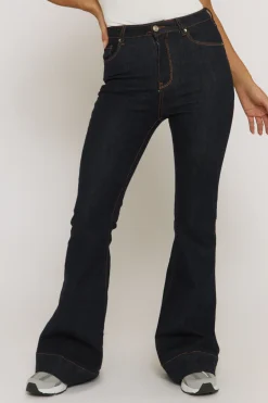 Rebellious Fashion Indigo Stretch Flared Leg Jeans - Briani