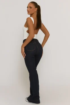 Rebellious Fashion Indigo Stretch Flared Leg Jeans - Briani