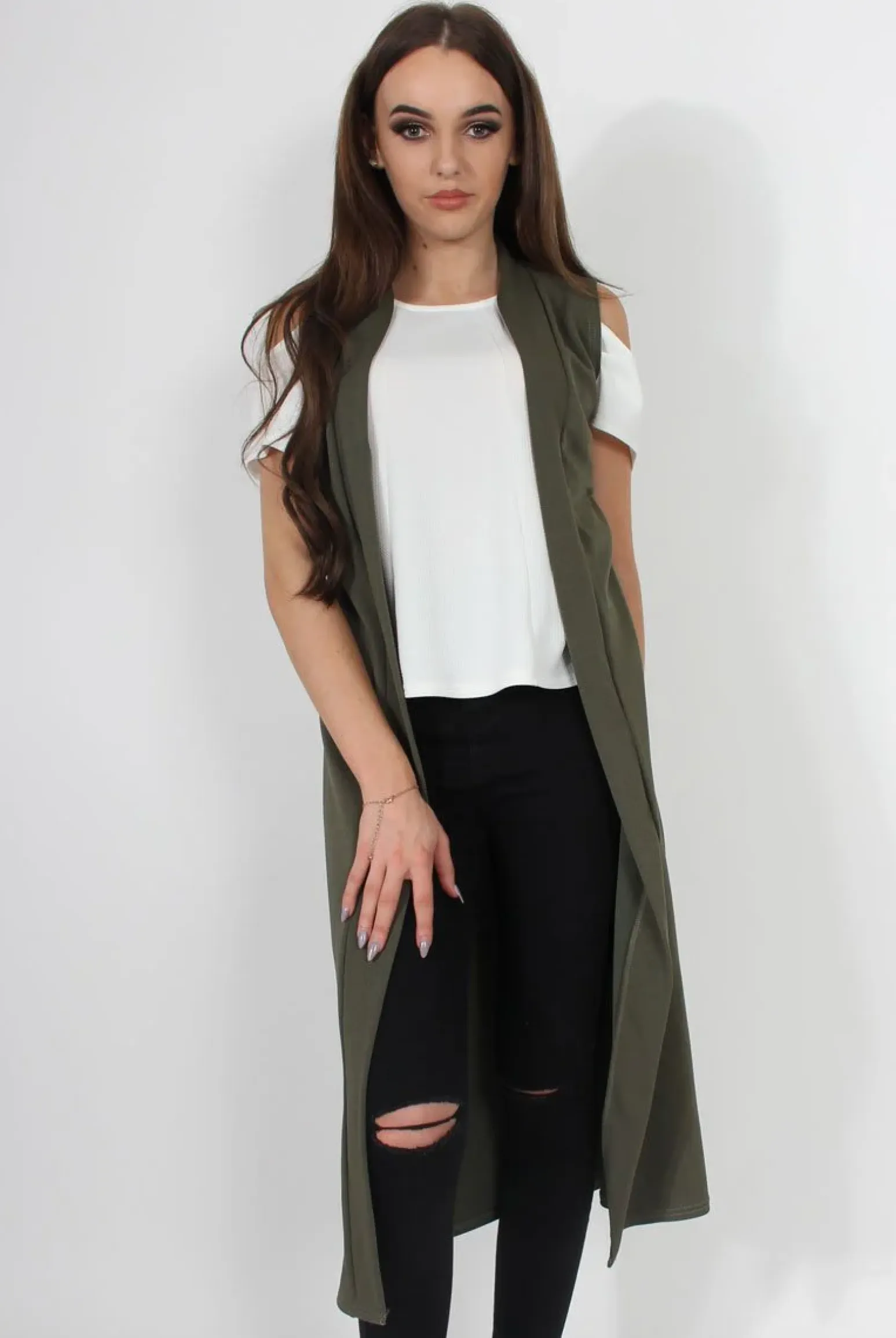 Rebellious Fashion Ivanna Khaki Sleeveless Jacket